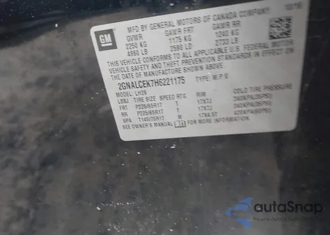 2017 Chevrolet Equinox Lt from USA, damaged, VIN 2GNALCEK7H6221175